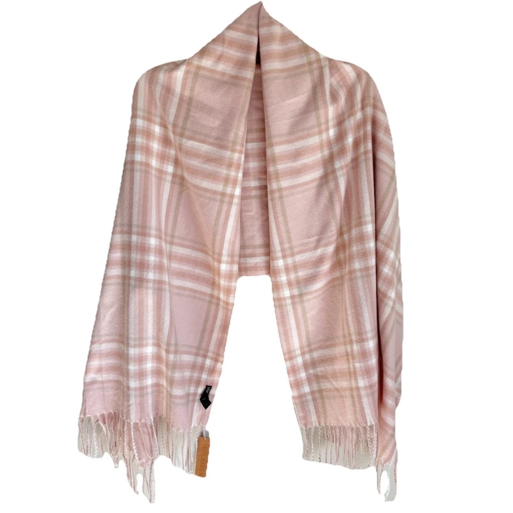 Steve Madden Blush Plaid Oversized Fringe Scarf Shawl Soft Cozy OS